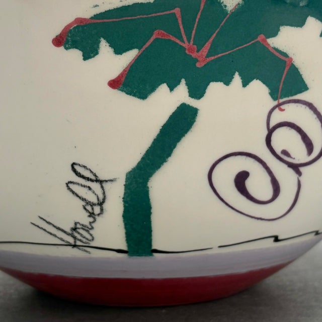 Vintage Signed Steve Howell Studio Art Pottery Bowl With Memphis Style Palm Tree Design For Sale In New York - Image 6 of 10