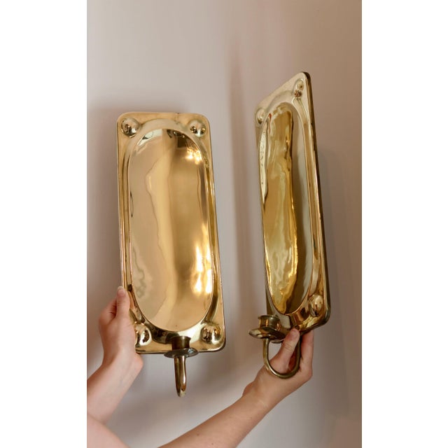 Gold Mid-Century Swedish Brass Sconces, Set of 2 For Sale - Image 8 of 11