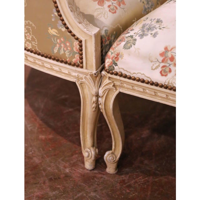 19th C. French Louis XV Provençal Painted Walnut Duchesse Brisée Chaise Longue For Sale - Image 10 of 14