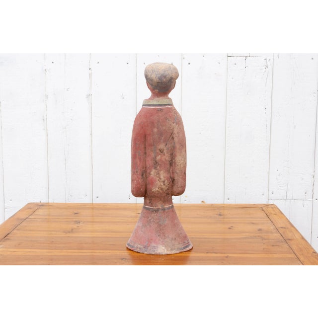 Ceramic Tall Painted Chinese Pottery Figure For Sale - Image 7 of 10