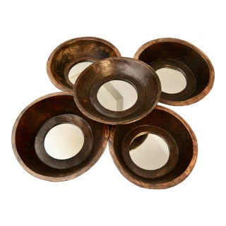 Mid 20th Century Primitive Style Wood Bowl Mirrors - Set of 5 For Sale