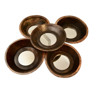 Mid 20th Century Primitive Style Wood Bowl Mirrors - Set of 5