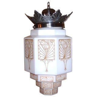 Art Deco Stenciled "Wedding Cake" Hanging Lamp For Sale