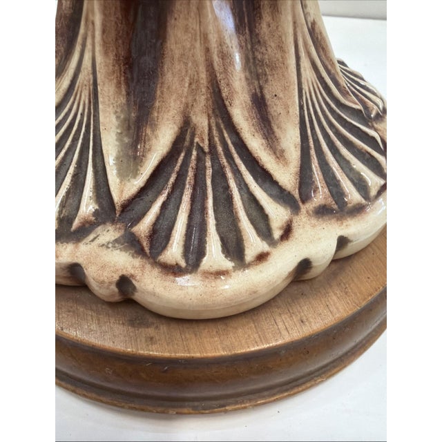 Wood Vintage Hollywood Regency Pottery Ceramic Table Lamp Brass Wood 24" Brown For Sale - Image 7 of 8