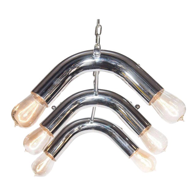 Mid-Century Modern Tubular Chandelier in Chrome, C. 1970s For Sale