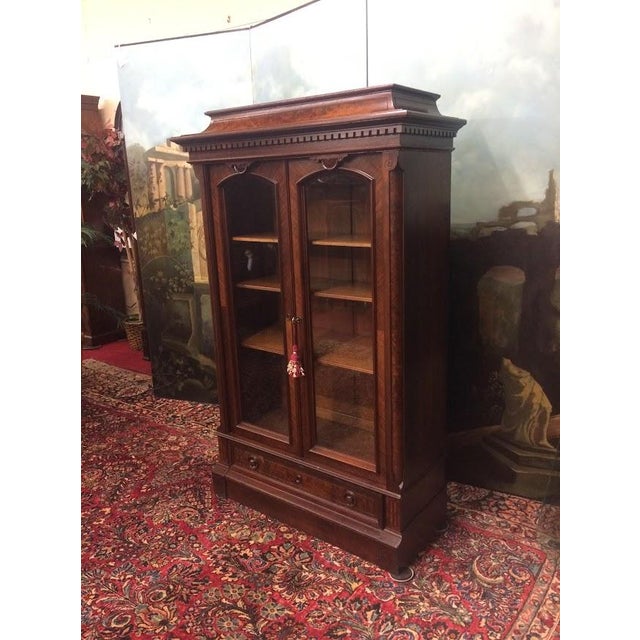 Wood Antique Bookcase, Victorian Bookcase With Glass Doors For Sale - Image 7 of 13