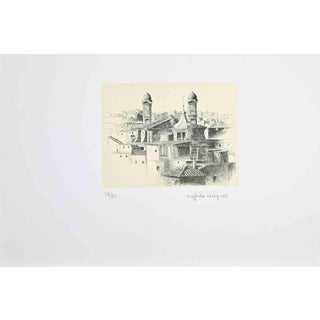 Sigfrido Oliva, View of Rome from Pincio with Two Belltowers, Etching, 1995 For Sale