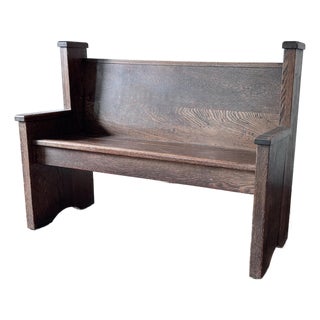 Early 20th Century Gothic Revival Oak Pew For Sale