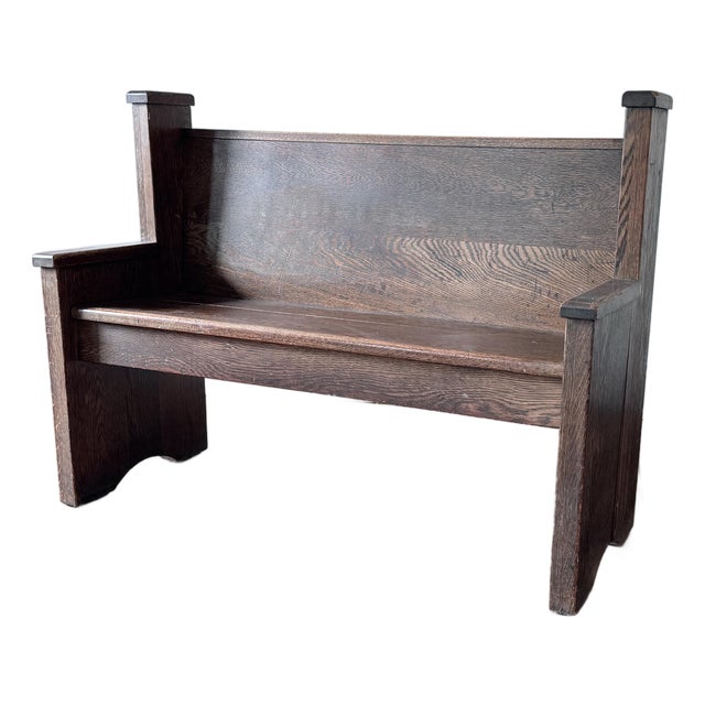Early 20th Century Gothic Revival Oak Pew For Sale