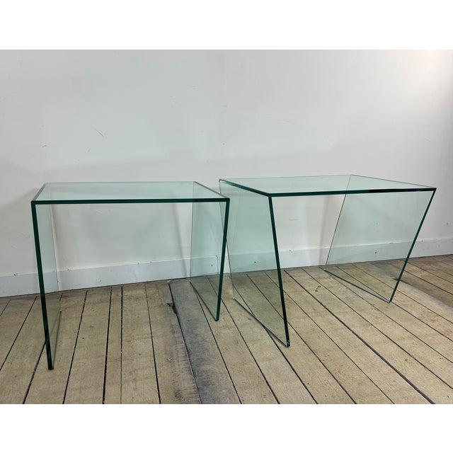 Pair of Vintage Van Beek Bedside/Side Tables (Netherlands) – 1980s – Tempered Glass & Optical Illusion A beautiful pair of...