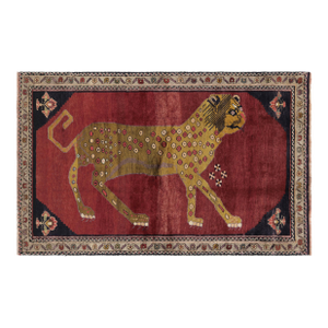 Vintage Gabbeh Persian Rug in Red With Lion Pictorial - Rug & Kilim