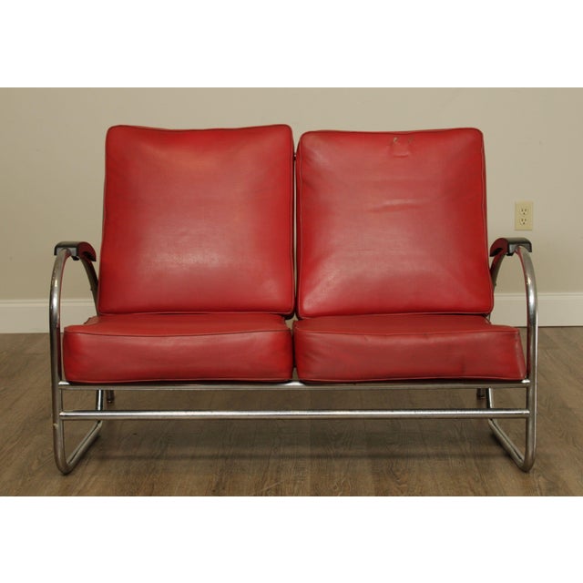 Royal Metal Manufacturing Co. Vintage Art Deco Tubular Love Seat Settee