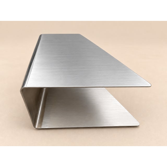 Metal Monumental Sculptural Polished Stainless Steel Cantilever Coffee Table, Usa For Sale - Image 7 of 17