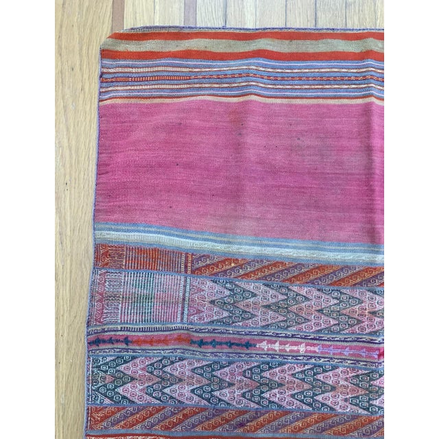 Mid 20th Century Vintage Pink Hand Woven Aguayo Wool Textile Peruvian 46" by 40" For Sale - Image 5 of 10