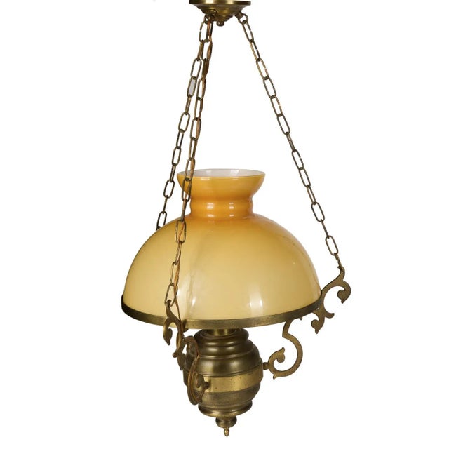 Chandelier with Yellow Opaline Hood, 1980s For Sale - Image 4 of 5