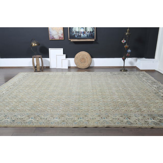 1970s Vintage Persian Handmade Wool Cotton Green Area Rug For Sale - Image 11 of 11