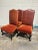 Set a four beautiful old Hickory Tannery tall back dining chairs. To leather backs with oversized brass nail heads and...