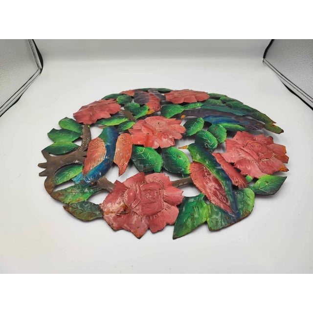 Plate, wall decoration flowers, enamel, Carlo Charlie vintage, dimensions: diameter 38 cm, height 2 cm.