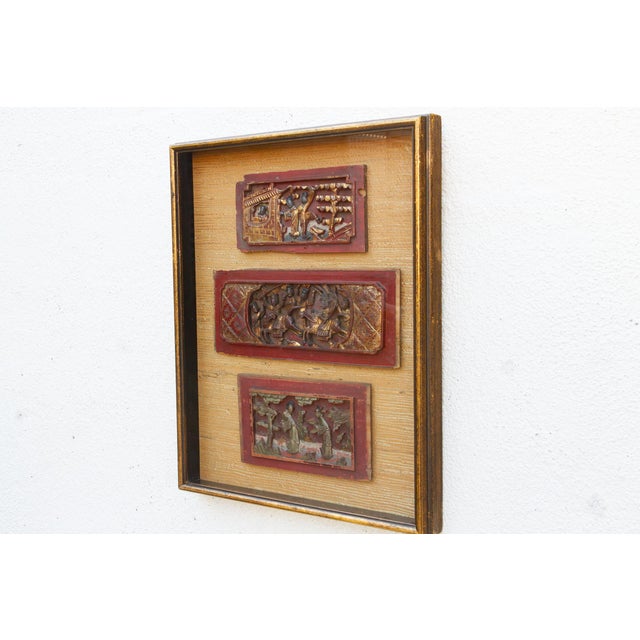 Antique Framed Carved Wood Relief Chinese Panels For Sale - Image 4 of 9