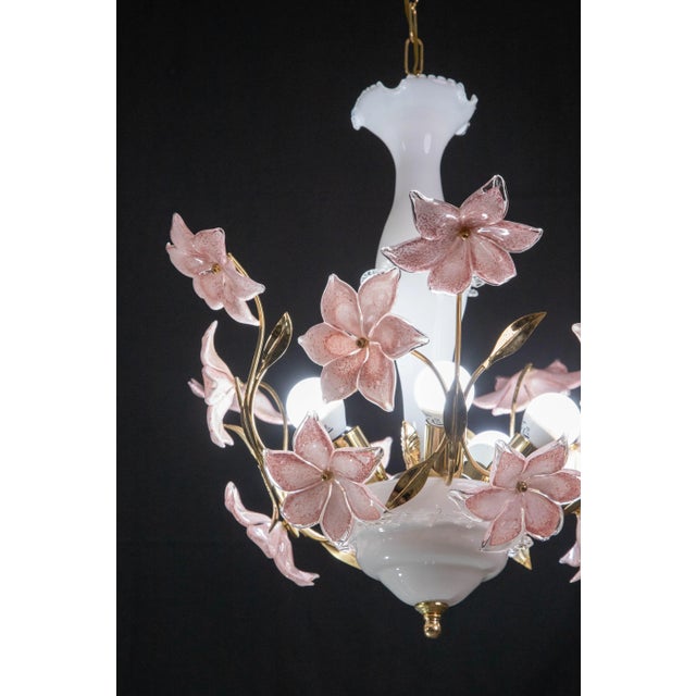 Pink Flowers Murano Chandelier, 1970s For Sale - Image 9 of 10
