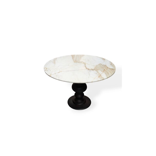 Traditional Oak Table With Marble Top For Sale - Image 3 of 6