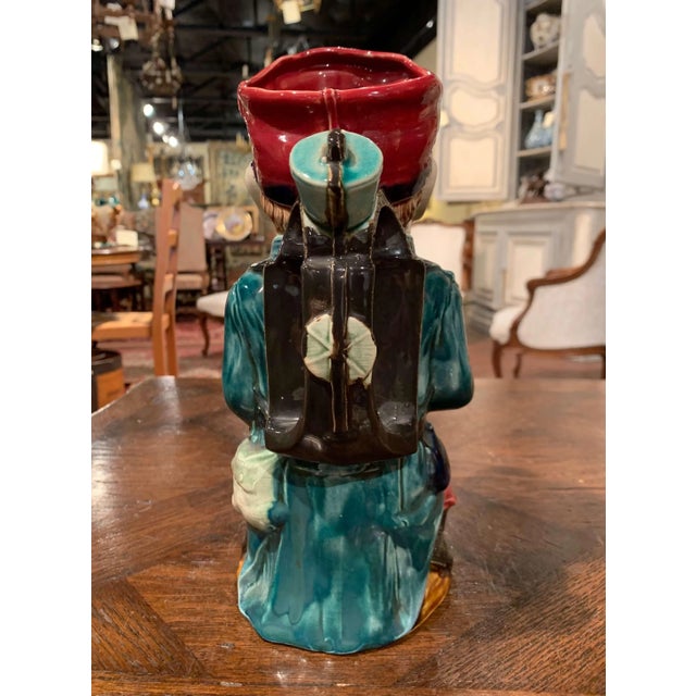19th Century French Onnaing Hand-Painted Barbotine Soldier Pitcher For Sale - Image 9 of 13