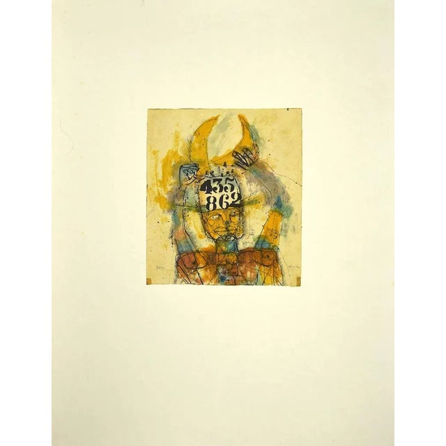 Man and moon is an original painting in mixed media on paper realized by sergio barletta in 1961. Applied on...
