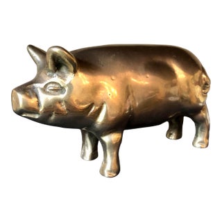 Solid Brass Farm Pig Figurine For Sale