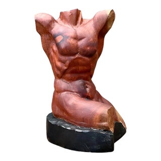 Vintage Wood Male Torso Sculpture For Sale