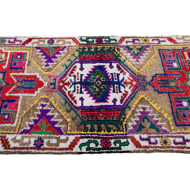 1960s Brown Vintage Turkish Handmade Multicolor Tribal Pattern Wool Runner For Sale - Image 5 of 11