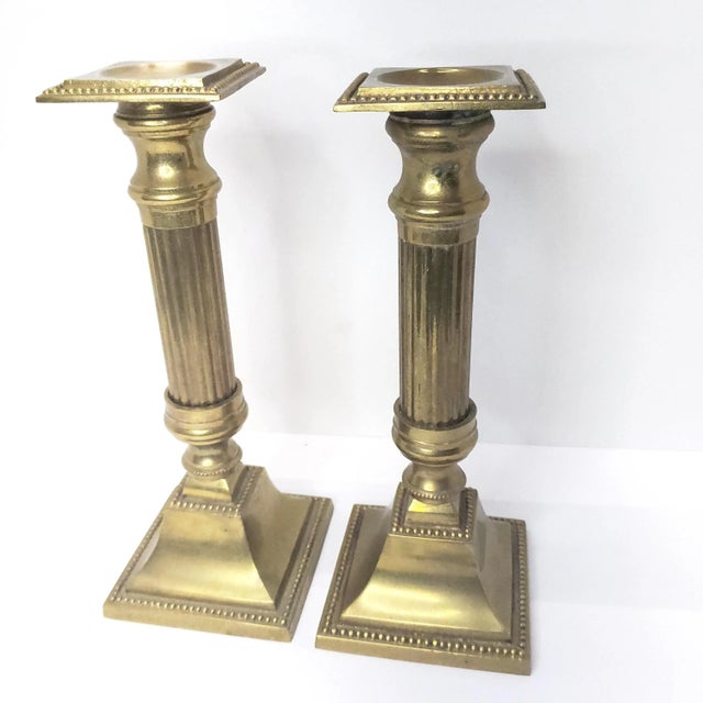 Traditional Vintage Solid Heavy Brass Candlestick Holders - a Pair For Sale - Image 3 of 7