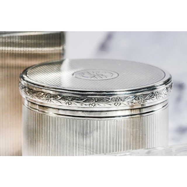 Art Deco Luxury Collection Art Deco Antique French Sterling Silver Dresser Set Jars Bottles Vanity For Sale - Image 3 of 16