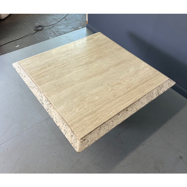 1970s Square Travertine Coffee Table With Unhoned Edge Mid Century For Sale In Philadelphia - Image 6 of 9