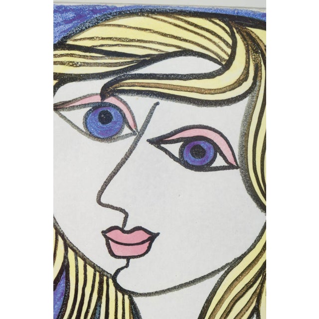 Mari Simmulson for Upsala Ekeby Wall plaquie 1960s. Rectangular ceramic wall piece with hand-painted stylised female...