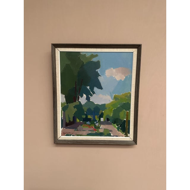 Original Vintage Scandinavian Oil on Canvas – “Garden” by Richard Björklund – Signed – Framed – 53 × 62 cm (20.9" × 24.4")...