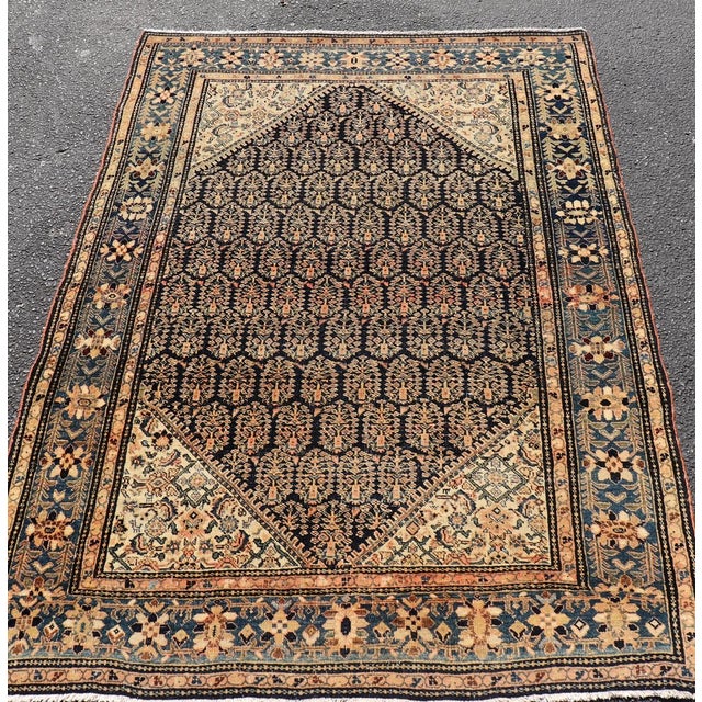Textile Antique Persian Sarouk Faraghan Rug With Midnight Field Design For Sale - Image 7 of 12