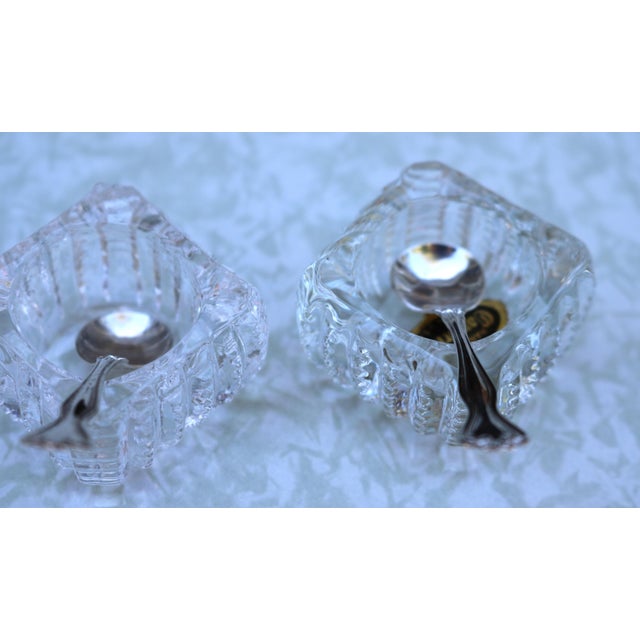 1940's Westmoreland Crystal Salt Cellars With Sterling Silver Salt Spoons- 4 Pieces For Sale - Image 10 of 14