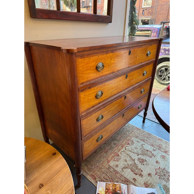 19th Century Antique Birds Eye Maple Sheraton Style Chest of Drawers For Sale - Image 4 of 9