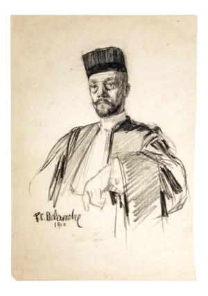 Paul Charles Delaroche, Portrait, Drawing in Pencil, 1910