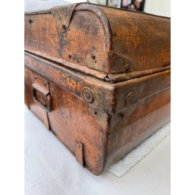 Chest/Trunk/Luggage - Mid 20th Century Vintage Metal Painted Trunk For Sale - Image 12 of 13