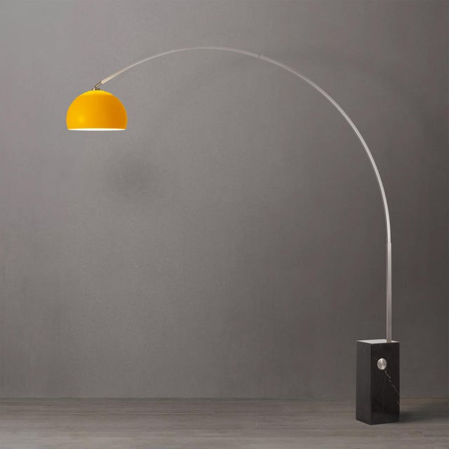 Nova Nova of Mid Century Iconic Half Dome Floor Lamp - 95" Modern Arc Lamp, Mustard Steel Shade, Black Marble Base, Satin Nickel Body For Sale - Image 4 of 5