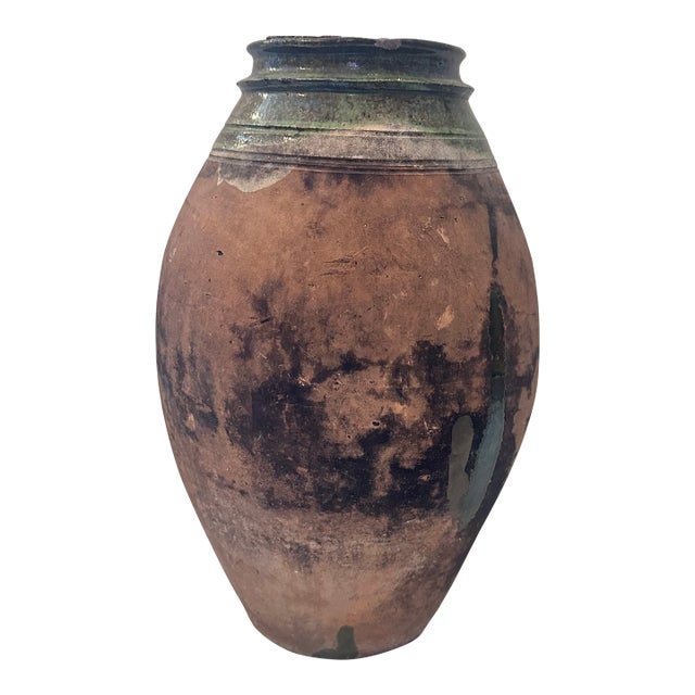 French Vintage Vessel With Green Glaze Accents For Sale