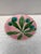 Majolica chestnut leaves plate Salins, circa 1880, on a pink background.