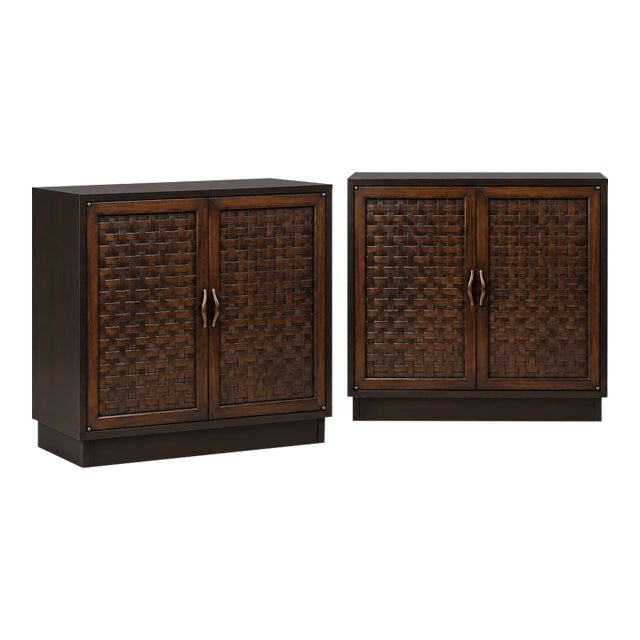 Mid-Century Modern Mahogany Basketweave Cabinets Side Tables Att. To Lane - Pair For Sale