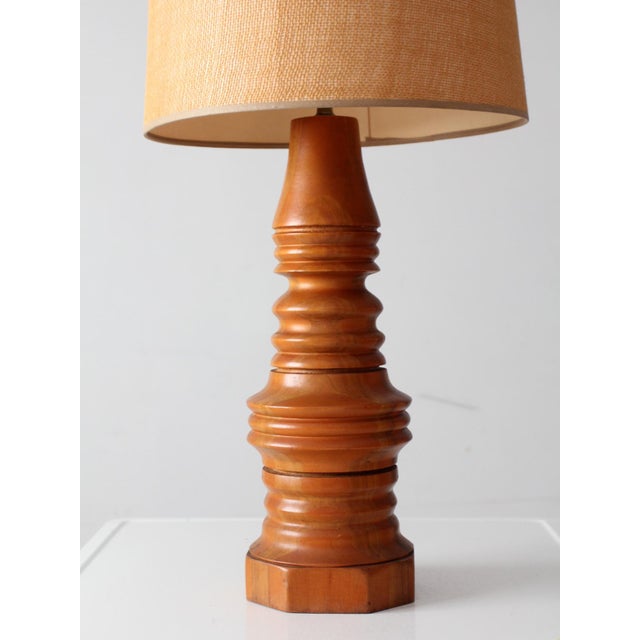 Brown Mid 20th Century Mid Century Turned Mixed Wood Table Lamp With Woven Shade For Sale - Image 8 of 18