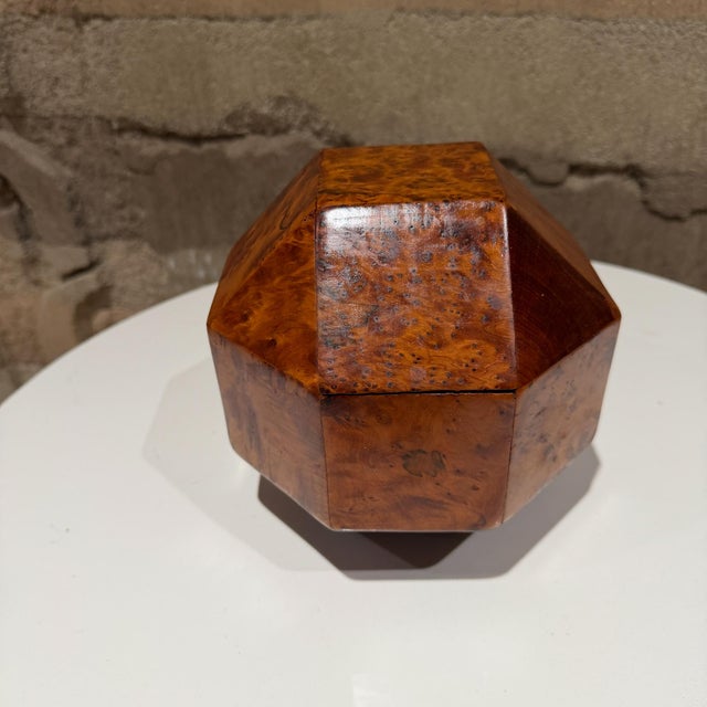 Art Deco French Polyhedral Box Crafted From Burled Wood Custom For Sale - Image 12 of 13