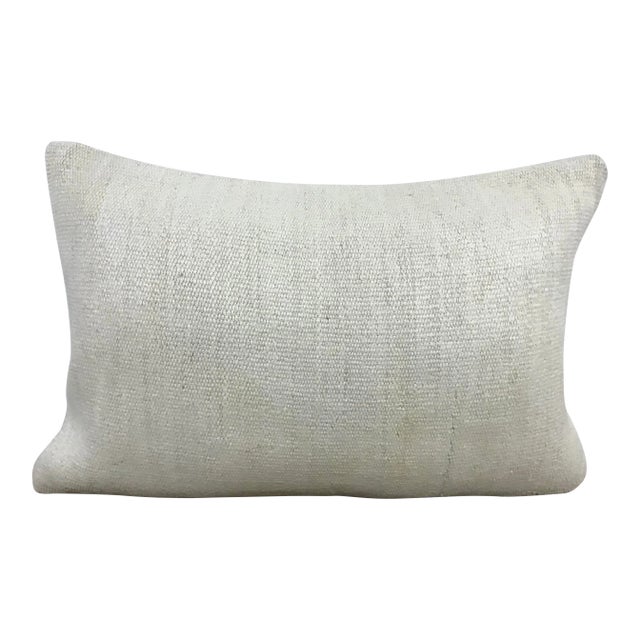 Turkish Vintage White Hemp Ethnic Lumbar Pillow For Sale