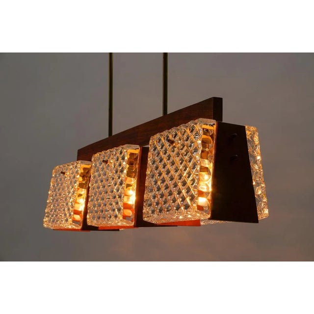 Scandinavian Ceiling Lamp in Teak, Crystal Glass and Brass, 1960s For Sale - Image 4 of 12