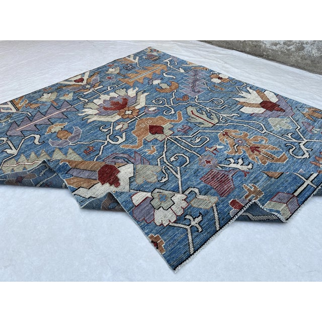 Sky Blue Caucasian Rug - 8'4" X 9'11" For Sale - Image 4 of 7