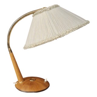 Mid-Century Adjustable Walnut Table Lamp with Brass Fittings and Fabric Shade from Temde, 1960s For Sale